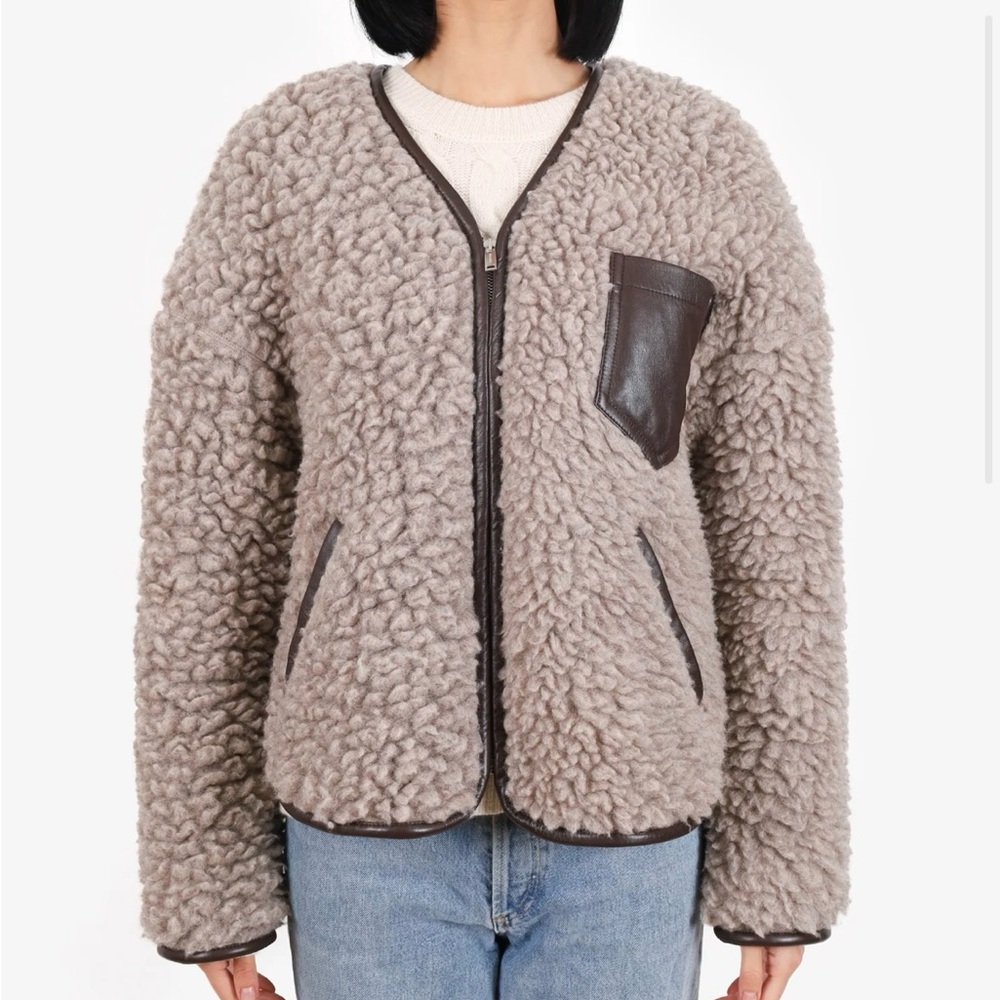 NANUSHKA BROWN SHEARLING CHARLU ZIP-UP JACKET SIZE [XS]